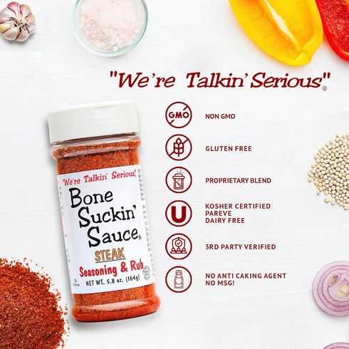 Bone Suckin' Steak Seasoning & Rub, 5.8 Oz - Grilling Rub, Dry Beef Rub, For Oven, Grilling & Pan Searing - Gluten-Free, Non-GMO, Sugar Free,Koshe...