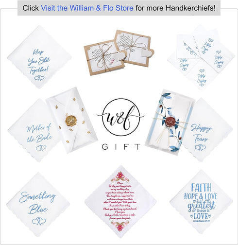 W&F GIFT Wedding Handkerchief - 12" x 12" - Something Blue for Bride on Wedding Day - Mother of The Bride Gifts, Bridal Wedding Hankie – Father of...