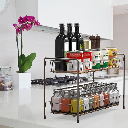 Simple Houseware Countertop Spice Rack 2-Tier Kitchen Spice Organizer Storage Shelves, Bronze...