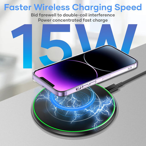 Wireless Charger, Wireless Charging Pad Compatible with iPhone 15 14 13 12 11 Pro Max/Mini/Plus/XR/X/8, 15W Max Fast Wireless Charging Pad Mat for...