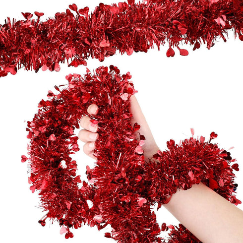Boao 66 Feet Valentine's Day Tinsel Garland Decoration Red Heart Tinsel Garland Shiny Hanging Metallic Ornaments for Valentine's Day Wedding Decor...