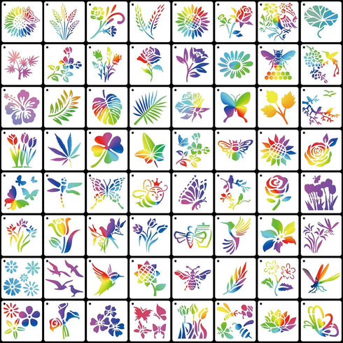 64 Pieces Stencils for Painting, Small Reusable Flower Plant Stencil, Art Craft Template for Painting on Wood, Wall, Fabric, Rock, Chalkboard, Sig...