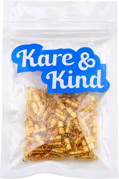 Clasps - 100 Pieces 4 x 15 mm - Barrel Screw Type Clasp - Perfect for Jewerly Making - with Kare & Kind® Retail Packaging (Gold)...
