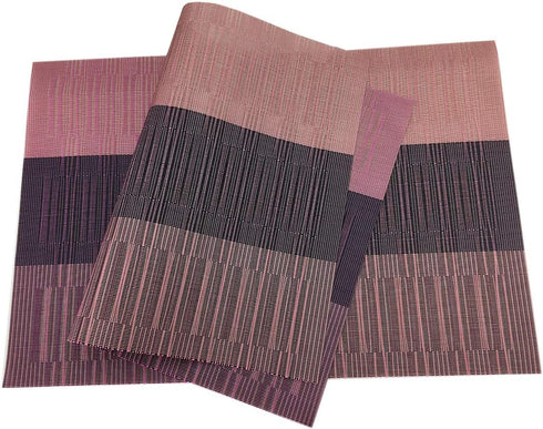 Gugrida Exquisite Woven Vinyl Placemats for Dining Table Heat Resistant PVC Bamboo Style Table Mats (6, Ombre Purple Red)...