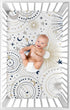 Sweet Jojo Designs Star and Moon Boy or Girl Fitted Mini Crib Sheet Baby Nursery for Portable Crib or Pack and Play - Navy Blue, Gold, and Grey Ce...