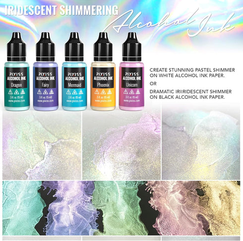 Pixiss Iridescent Color Changing Alcohol Ink Set - 5 Shades of Alcohol Ink for Epoxy Resin Supplies, Yupo Paper, Tumblers, Coasters - Resin Colora...