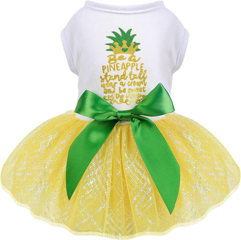 Dog Dresses for Small Medium Dogs Girl Pineapple Mesh Dress Dog Outfit, Summer Tutu Dog Dresses Cat Apparel, Cute Pet Puppy Clothing Doggie Outfit...