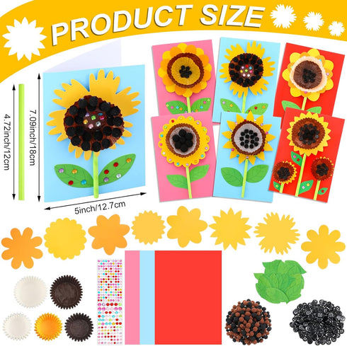 Motipuns 24 Sets Fall Sunflower Card Making Kits for Kids DIY Sunflower Craft Make Your Own Greeting Card Making Kit Flower Craft for Kids Fall Th...