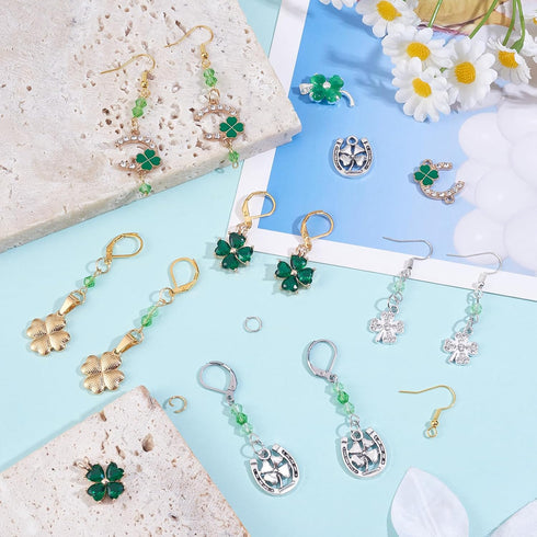 WEWAYSMILE 1box/200 pcs St Patrick's Day Charms Four Leaf Clover Charm Earring Making Starter Kit Green Lucky Charms for Jewelry Making Kits Women...