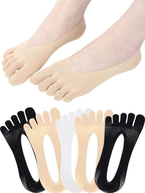 Pangda 6 Pairs Women Toe Socks No Show Toe Separator Full Finger Low Cut Liner Socks with Gel Tab...