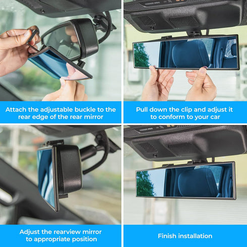 JOYTUTUS Rear View Mirror, Universal 11.81 Inch Panoramic Convex Rearview Mirror, Interior Clip-on Wide Angle Rear View Mirror to Reduce Blind Spo...