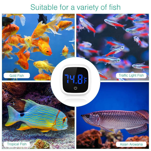 ORIA Digital Aquarium Thermometer, 2 Pack Stick-on Fish Tank Thermometer, Wireless Axolotl Thermometer with LED Touch Screen, Battery, 0.18? High ...