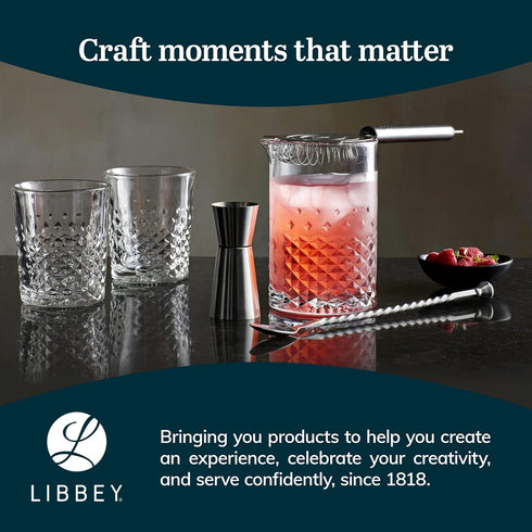 Libbey Carats Cocktail Barware Mixing Set, Large 25.5 oz Professional Mixing Glass with Home Bartender Accessories Kit, Satin Finish Measuring Jig...
