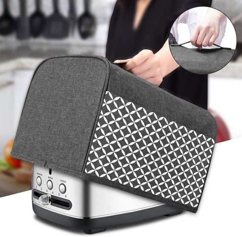 Yarwo 2 Slice Toaster Cover with Pockets and Top Handle, Nylon Toaster Cover Fits for Most Standard 2 slice Toasters, Gray with Grid...