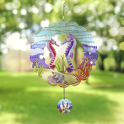 Seahorse 3D Wind Spinner Kinetic Metal Art Hanging Wind Spinner Outdoor Decoration Ocean Ornaments Decor for Yard and Garden...