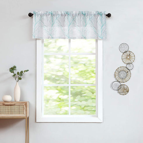 FMFUNCTEX Tree Print Semi Sheer Valance Curtain for Windows 15 Inch Length Branch Patterned Kitchen Valance for Bathroom Rod Pocket Window Treatme...