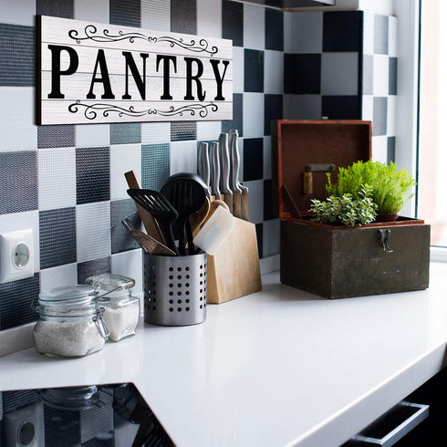 Pantry Sign Wall Decor Farmhouse Pantry Sign Wooden Rustic Retro Hanging Wooden Art Printed Decor for Home Room Holiday Decoration, 16 x 6 Inches(...