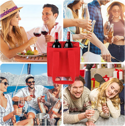 Hi.FANCY Felt Cloth Beer Bag, Protable Large Wine Cardboard Bottle Carriers with Carry Handle, 2 Bottle Wine Carrier Flexible Divider for Travel P...