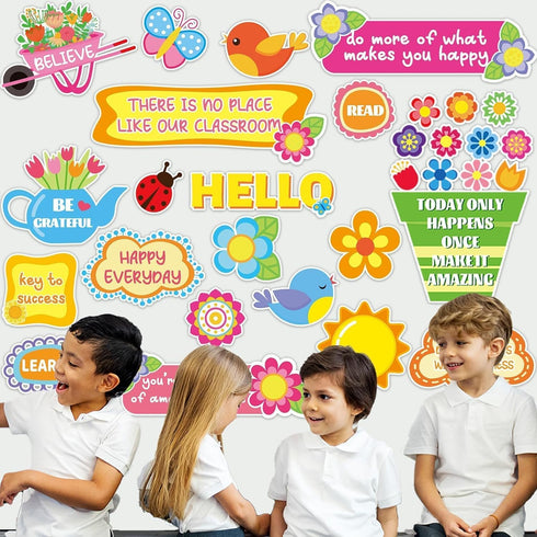 42 Pcs Spring Summer Bulletin Board Set Classroom Decorations Blooming Floral Positive Sayings Bulletin Boards Inspirational Cutouts Border for Sc...