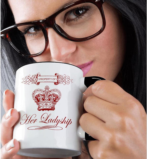 3dRose mug_220760_4 Funny Property of Her Ladyship Aristocratic Crown and Scroll in Red - Two Tone Black Mug, 11oz...