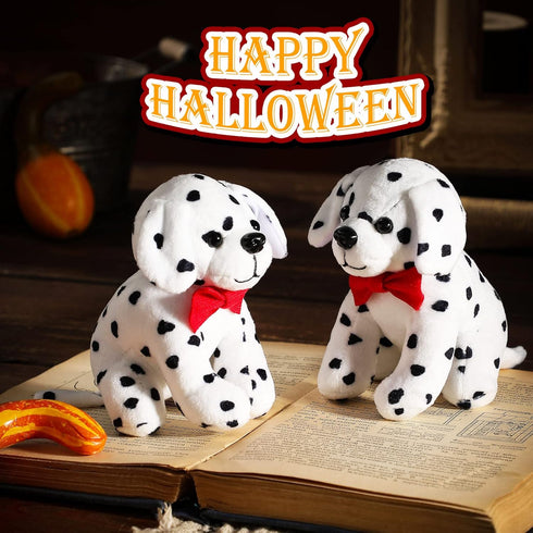 Kathfly 4 Pieces Halloween Plush Toy Dog Dalmatian Stuffed Animal Dalmatian Dog Spotted Stuffed Puppy Cuddly Sitting Stuffed Animal Toy Birthday P...