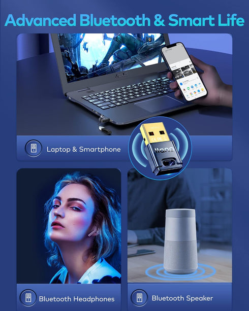 Bluetooth 5.1 USB Adapter - Driver-Free, Plug & Play for Windows PC. For Headphones, Mouse, Keyboard, Speaker, Printer, Laptop....