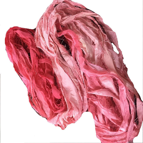 Recycled Sari Silk Ribbon |Best for Crochet, Knitting and Jewelry Making |Sustainable and Unique Texture Ribbon Yarn |50 GMS-30Yards-Peach Ombre, ...