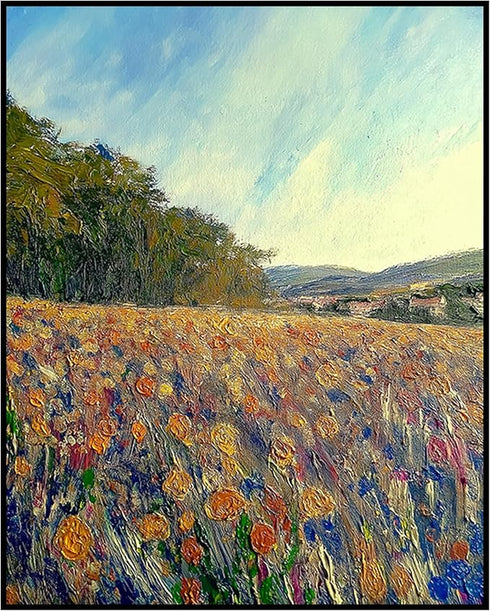 Posterizer 1 pcs-oil painting style-vibrant field with flowers-classics inspired 3-Landscape & Nature Art-Vintage Art-Gift for Art Lovers- unframe...