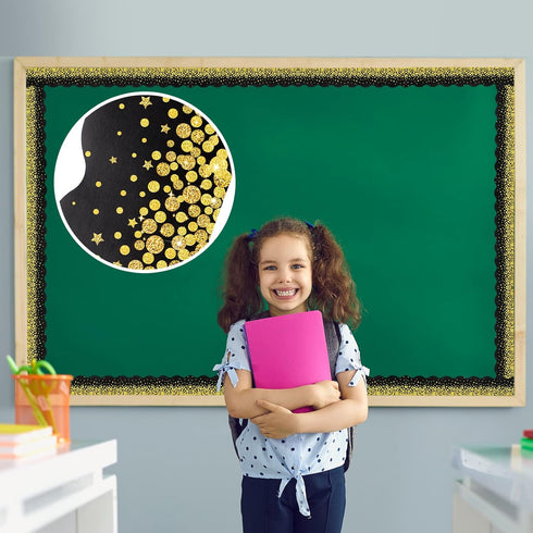 80 Feet Gold Confetti Bulletin Board Borders Bulletin Board Classroom Decorations Back to School Glitter Adhesive Bulletin Board Desk Locker Wall ...