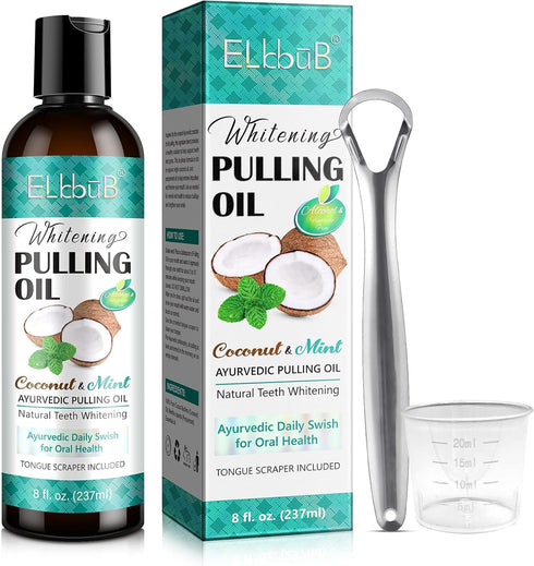 Coconut Pulling Oil - Ayurvedic Mint Oil Pulling Mouthwash with Tongue Scraper | Natural Essential Oils for Fresh Breath, Teeth Whitening & Health...