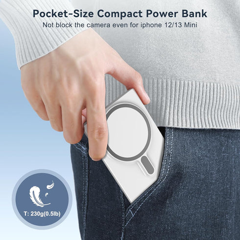 Magnetic Wireless Charger for iPhone: Portable Power Bank 5000mAh - Detachable Mag-Safe Battery Pack Compatible with iPhone 15 14 13 12 Pro Max Pr...