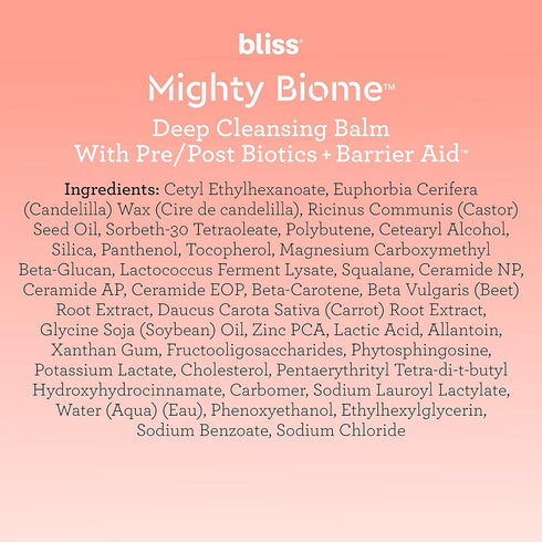 Bliss Mighty Biome Deep Cleansing Balm - 3.0 Oz - Dissovlves Waterproof Makeup & Impurities - Pre/Post Biotics + Barrier Aid - Antioxidants Balanc...