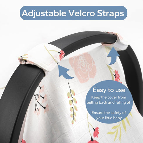 SERAPHY Muslin Car Seat Covers for Babies, Breathable Baby Car Seat Cover for Boys and Girls, Cotton Infant Carseat Canopy Covers -Flowers...