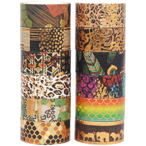 YUBX Wild Animals Washi Tape Set 12 Rolls Gold Foil Print Decorative Masking Tapes for Arts, DIY Crafts, Journals, Planners, Scrapbook, Wrapping (...