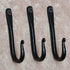 Wrought Iron Coat Hooks Set of 3, Decorative Black Wall Mounted Rustic ~ Blacksmith Handmade Rust Proof Single J Hook for Hanging Robes, Hats, Clo...