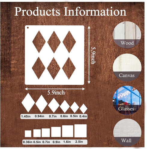 12Pcs Checks Diamond Stencils, Harlequin Checkerboard Stencils Assorted Sizes Square Diamond Shape Templates Reusable Diamond Checks Stencil for P...