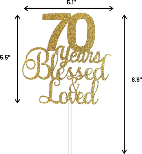 ALPHA K 70th Birthday/Anniversary Cake Topper – 70 Years Blessed & Loved Cake Topper with Gold Glitter...