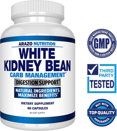 Arazo Nutrition White Kidney Bean Extract - 100% Pure Carb Blocker and Fat Absorber for Weight Support - Intercept Carbs...