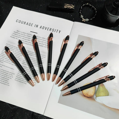 Aozora 9 Pack Ballpoint Pens Smooth Writing 2-in-1 Stylus Retractable Ballpoint Pen with Stylus tip, Office Decor Metal Stylus Pen for Touch Scree...