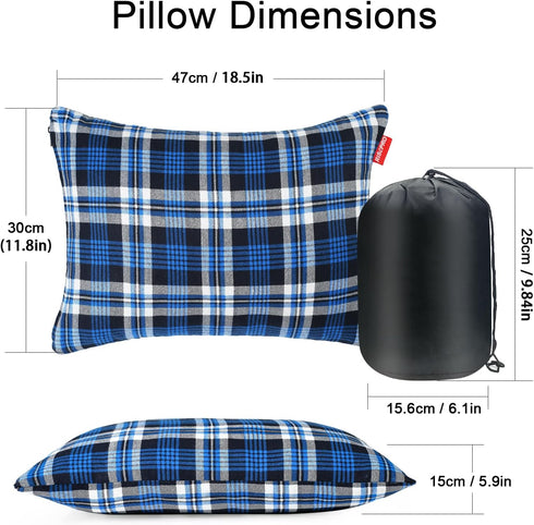 Outdoor Camping Pillow Lightweight, Compressible, Flannel Travel Pillow Cases, Washable Removable Pillow Cover Camping and Backpacking Blue...