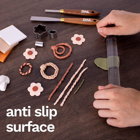 DAS Smart Acrylic Roller - 8-Inch Solid Acrylic Clay Rolling Pin with 3 Adjustable Rings in Sizes 2.5, 3.5 and 5mm - Easy to Clean Black Clay Roll...