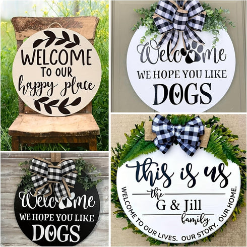 Welcome Stencils for Painting?12” Round Stencils for Painting on Wood, Stencils for Crafts Reusable Drawing Templates for Door Hanger, Porch Wood ...