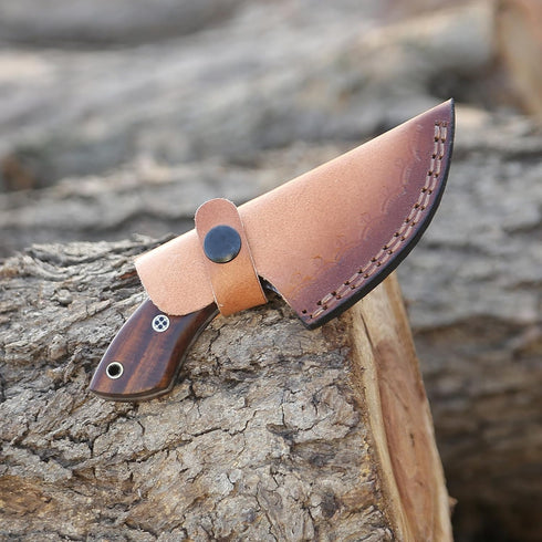 Hunting Knife with Leather Sheath 6-inches Full-tang Fixed Blade Tactical Handmade Damascus Knife, Ideal for Skinning, Outdoor Camping, Hiking, Hu...