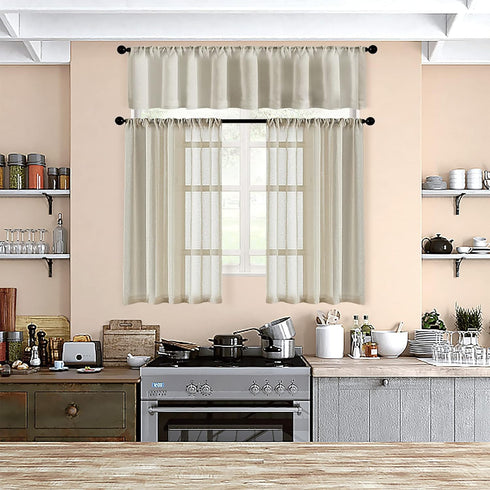 MRTREES Sheer Tier Curtains Beige Kitchen 36 inches Long Bathroom Short Curtains Sheers Transparent Voile Half Window Treatments Rod Pocket Light ...