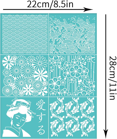OLYCRAFT Japanese Traditional Style Self-Adhesive Silk Screen Printing Stencil Oriental Theme Mesh Transfers Silk Screen Reusable Stencil for Pain...