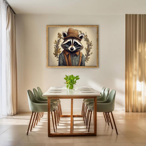 Posterizer 1 pcs- Abstract raccoon with a brown hat and clothes on-Art for Animal Lovers-Floral Botanical Art- Gift for Men Women-Decor for Bedroo...
