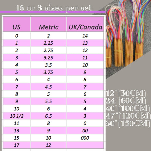 KnitPal 40 Inch (100cm) Bamboo Circular Knitting Needles Set - 16 Pairs, Sizes: US 0-17 (2mm-12mm) - Circular Knitting Needles with Pouch & eBook ...