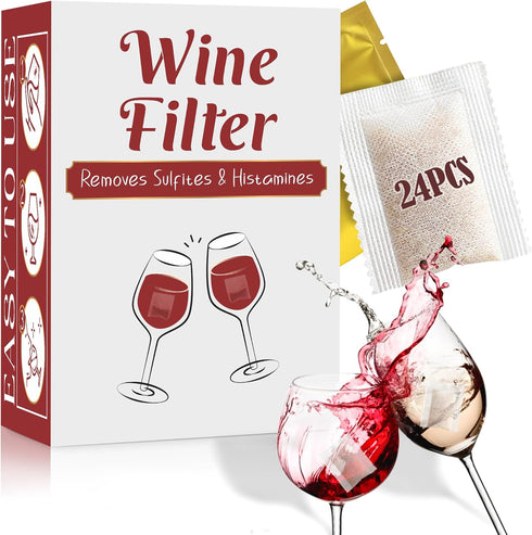 Wine Filters (24 Pack), Remove Sulfite Tannin and Histamines, All Natural Ingredients, Wine Allergy Sensitivity Prevention, Stop Wine Headaches Na...