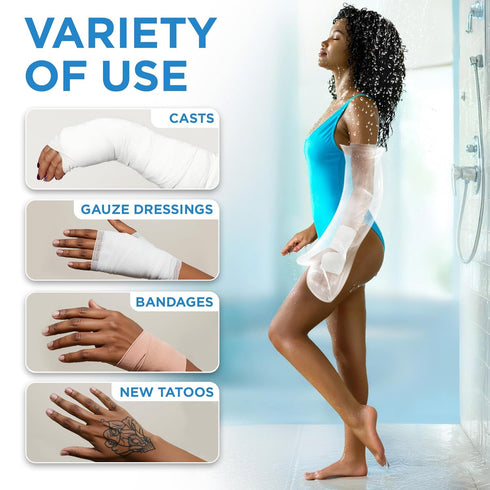 100% Waterproof Cast Covers for Shower Arm Adult - Tight Seal - 2pk Reusable Cast Protectors - Full Arm Bag Sleeves - Strong and Durable...