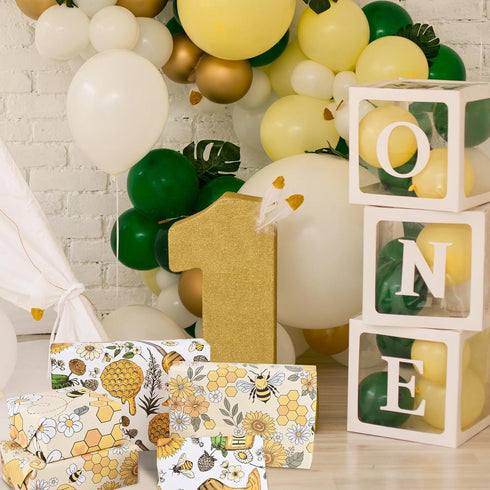 Bolsome 12 Sheets 28 * 20 Inches Bee Wrapping Paper Honeycomb Sunflower Honeybee Patterned Gift Wrap Paper for Baby Shower Spring Holiday Birthday...